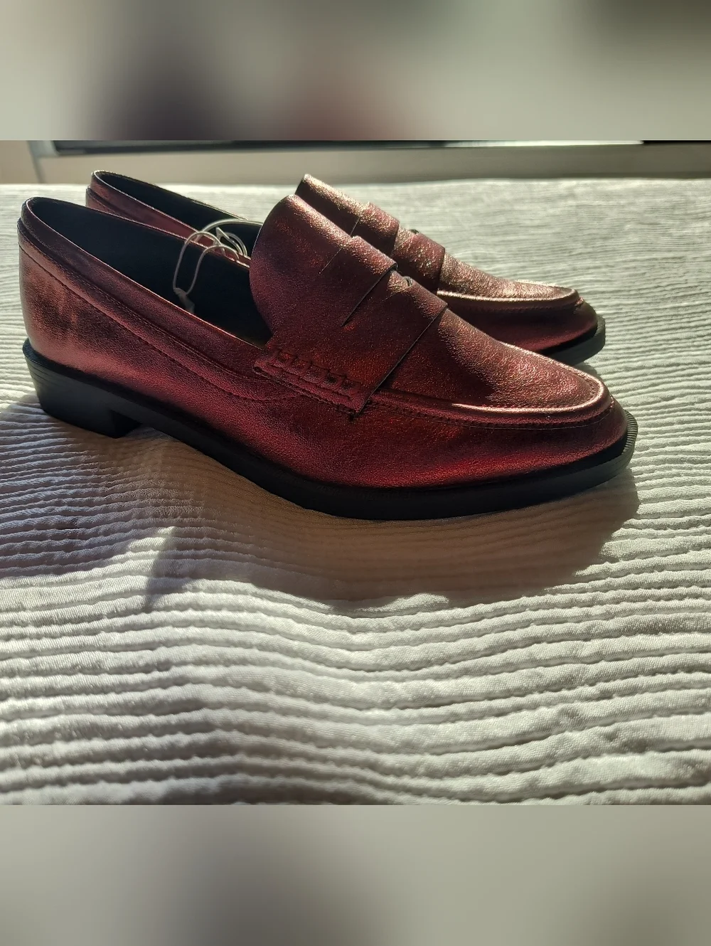 A New Day Metallic Red Penny Loafers Party Shoes Sz 8 Target Shiny Flats Preppy